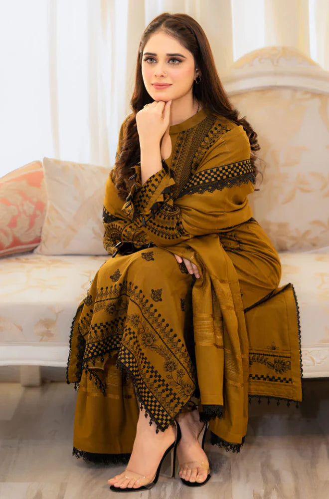 Libaas - Winter 3PC Dhanak Embroidered Suit -QA0027