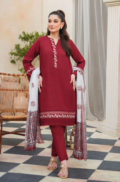 3PC Unstitched Dhanak Embroidered Shirt with Embroidered Dhanak Shawl and Trousers -QA 015