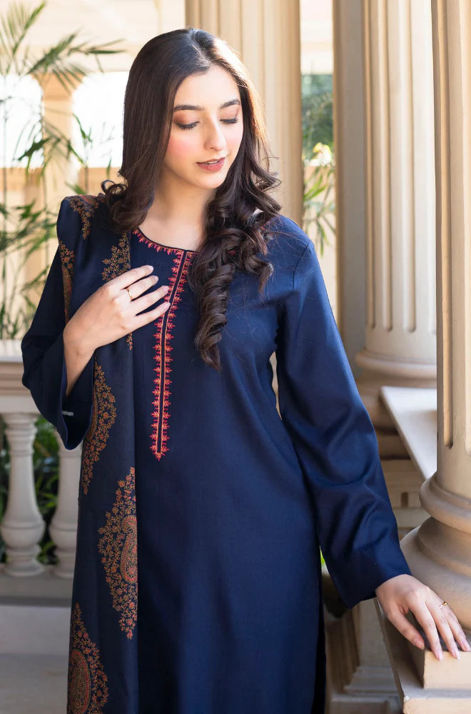Asling - Winter 3PC Dhanak Embroidered Suit - QA-7534