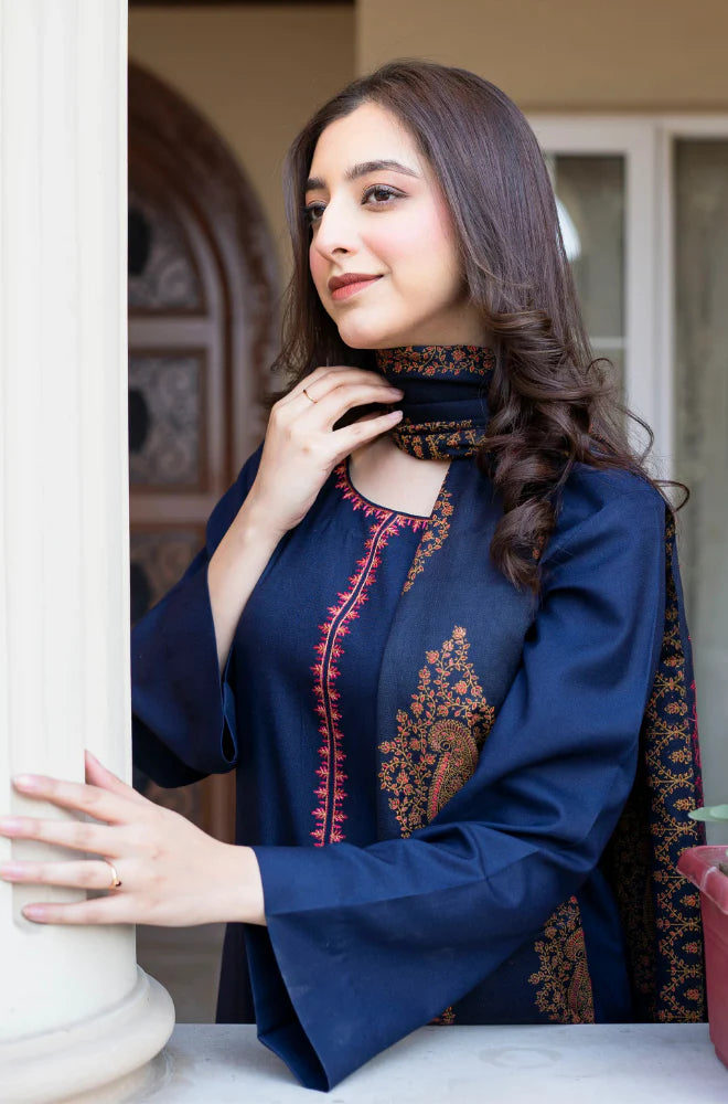 Asling - Winter 3PC Dhanak Embroidered Suit - QA-7534