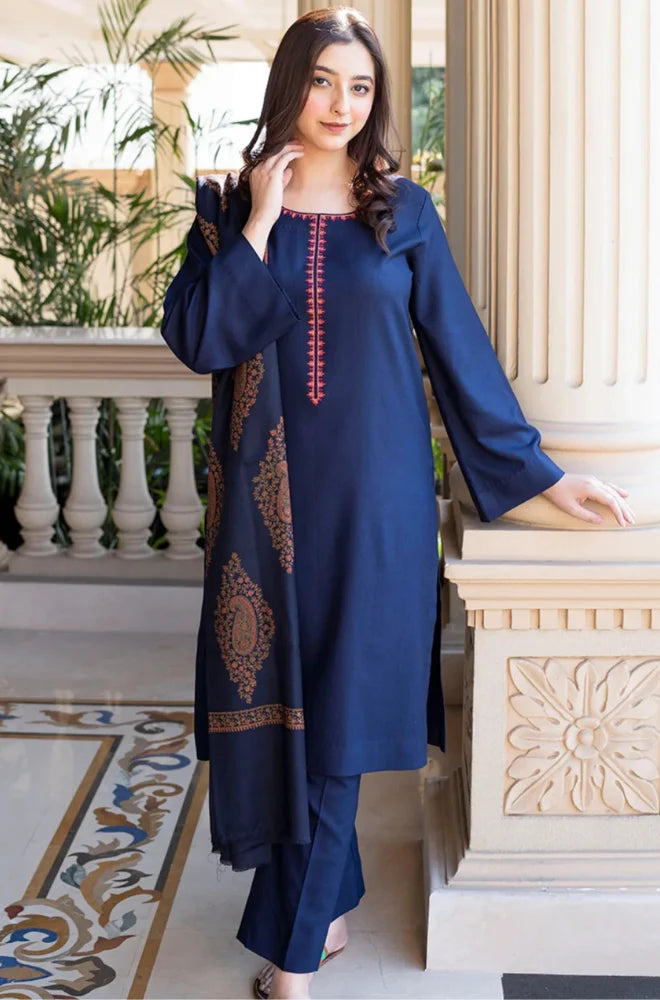 Asling - Winter 3PC Dhanak Embroidered Suit - QA-7534