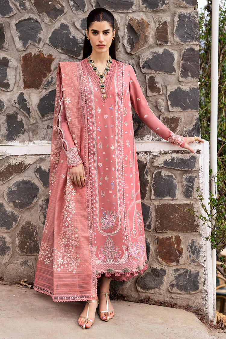 QALAMQAR-3PC DHANAK EMBROIDERED SHIRT WITH COTTON NET EMBROIDERED AND EMB TROUSER-BIC-4213