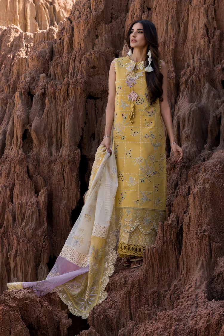 RANG RASIYA-3PC DHANAK EMBROIDERED SHIRT WITH KHAADI NET EMB READY TO WEAR DUPATTA & DHANAK TOUSER-BIC-4141