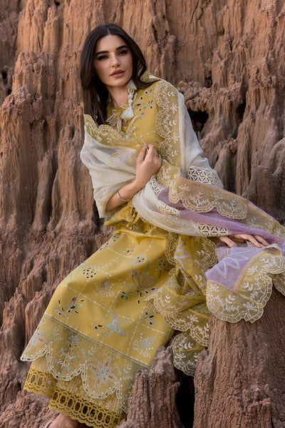 RANG RASIYA-3PC DHANAK EMBROIDERED SHIRT WITH KHAADI NET EMB READY TO WEAR DUPATTA & DHANAK TOUSER-BIC-4141