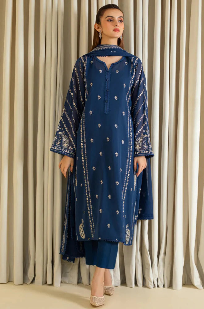 Agha Noor - Winter 3PC Dhanak Embroidered Suit - QA-9114