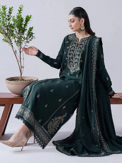 ASIM JOFA-3PC DHANAK EMBROIDERED SHIRT WITH DHANAK EMBROIDERED SHAWL & TROUSER-BIC-4165