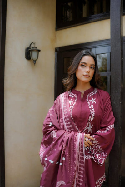 Maroon schiffli DHANAK - QA602