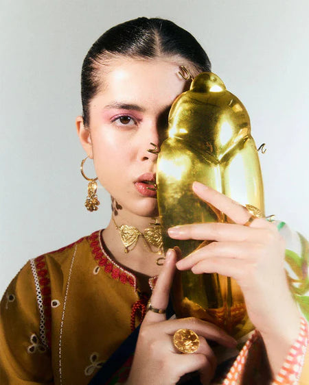 HUSSAIN REHAR - 3PC DHANAK HEAVY EMBROIDERED SHIRT WITH COURTRAI PRINTED SHAWL AND EMB TROUSER-BIC-4212