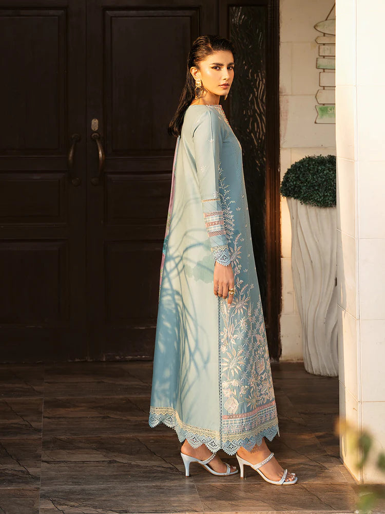 BIN ILYAS-3PC DHANAK SEQUENCE EMBROIDERED SHIRT WITH COUTRAI PRINTED SHAWL & DHANAK TOUSER-4122