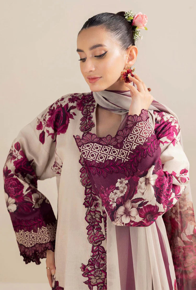 ADAN LIBAS-3PC KHADDAR PRINTED EMB SHIRT WITH KHADDAR PRINT DUPATTA AND PRINT TROUSER-BIC-2557