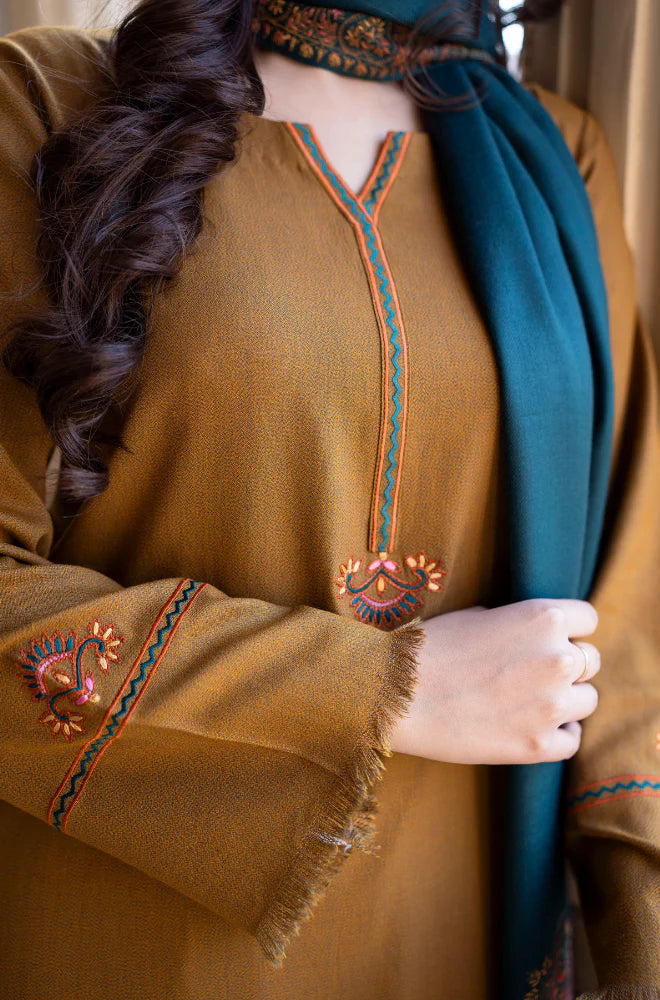 Asling - Winter 3PC Dhanak Embroidered Suit - QA9008