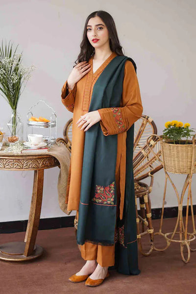 3PC-Embroidery Suit With Dhanak Shawl-QA037