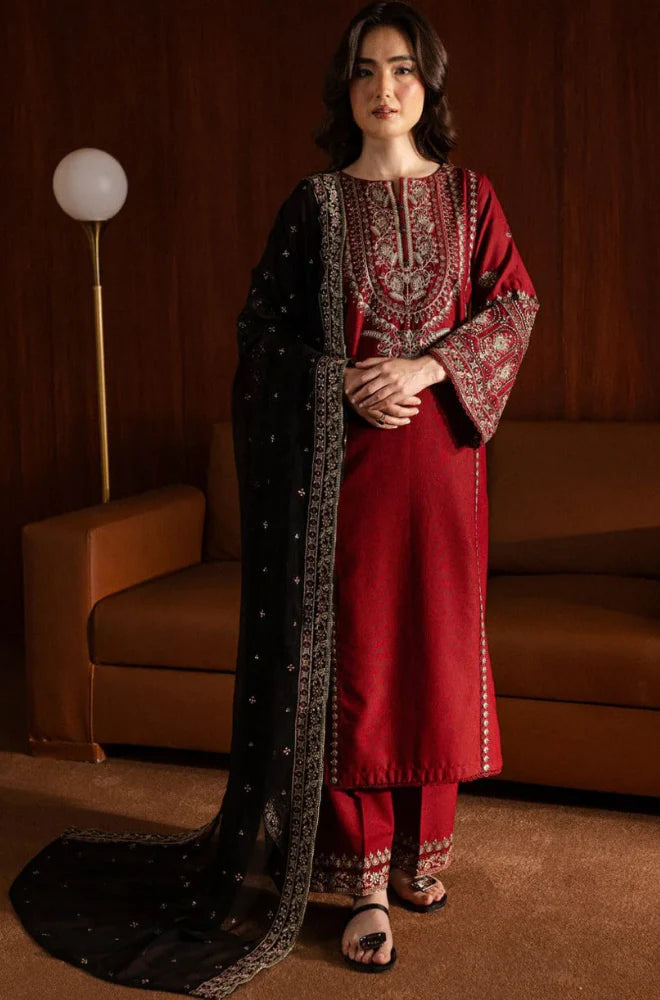 Zara Shahjahan - Winter 3PC Dhanak Embroidered Suit - QA-8397