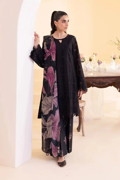 IZNIK-3PC DHANAK CHIKAN EMBROIDERED SHIRT WITH COURTRAI PRINTED SHAWL AND EMB TROUSER-BIC-4022