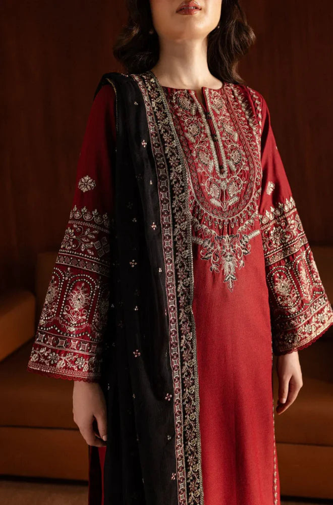Zara Shahjahan - Winter 3PC Dhanak Embroidered Suit - QA-8397