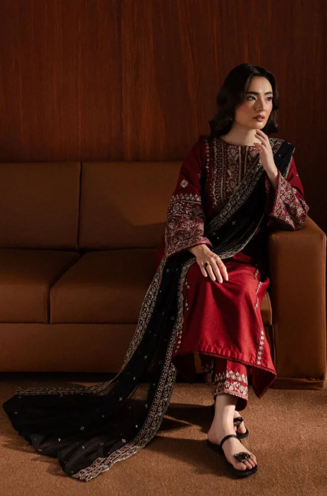 Zara Shahjahan - Winter 3PC Dhanak Embroidered Suit - QA-8397