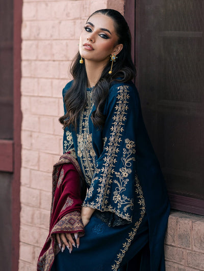 3PC-Embroidery Suit With Dhanak Shawl-QA777
