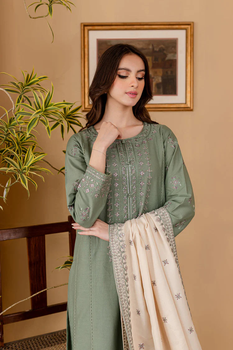 BATIK-3PC DHANAK EMBROIDERED SHIRT WITH DHANAK EMBROIDERED SHAWL AND TROUSER-BIC-4011