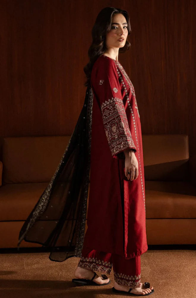 Zara Shahjahan - Winter 3PC Dhanak Embroidered Suit - QA-8397