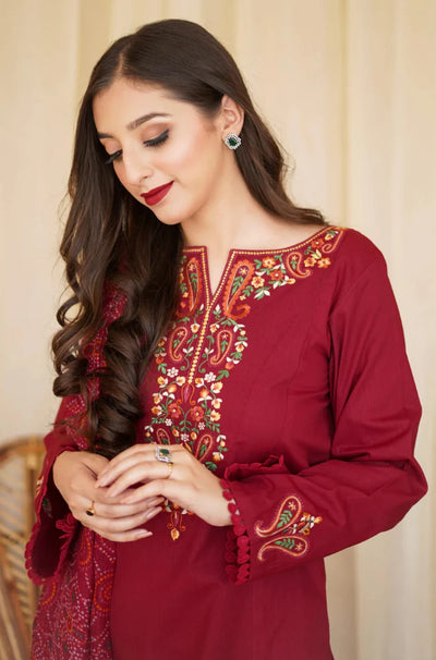 Asling - Winter 3PC Dhanak Embroidered Suit - QA-2323