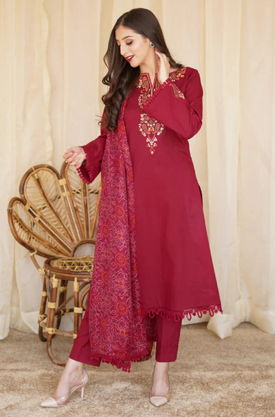 Asling - Winter 3PC Dhanak Embroidered Suit - QA-2323
