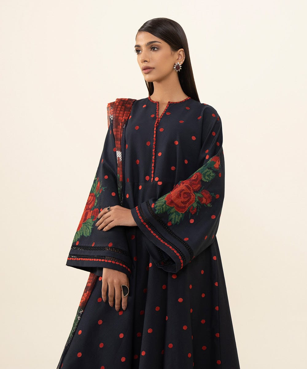 3PC-Embroidery Suit With Dhanak Shawl-QA990