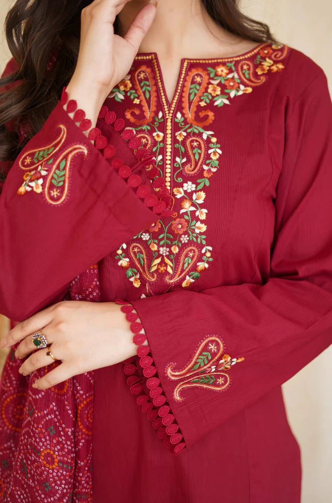 Asling - Winter 3PC Dhanak Embroidered Suit - QA-2323