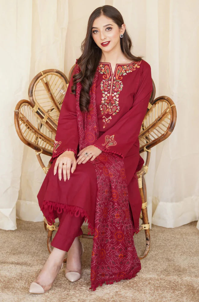 Asling - Winter 3PC Dhanak Embroidered Suit - QA-2323