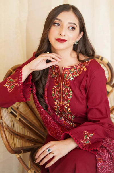 Asling - Winter 3PC Dhanak Embroidered Suit - QA-2323
