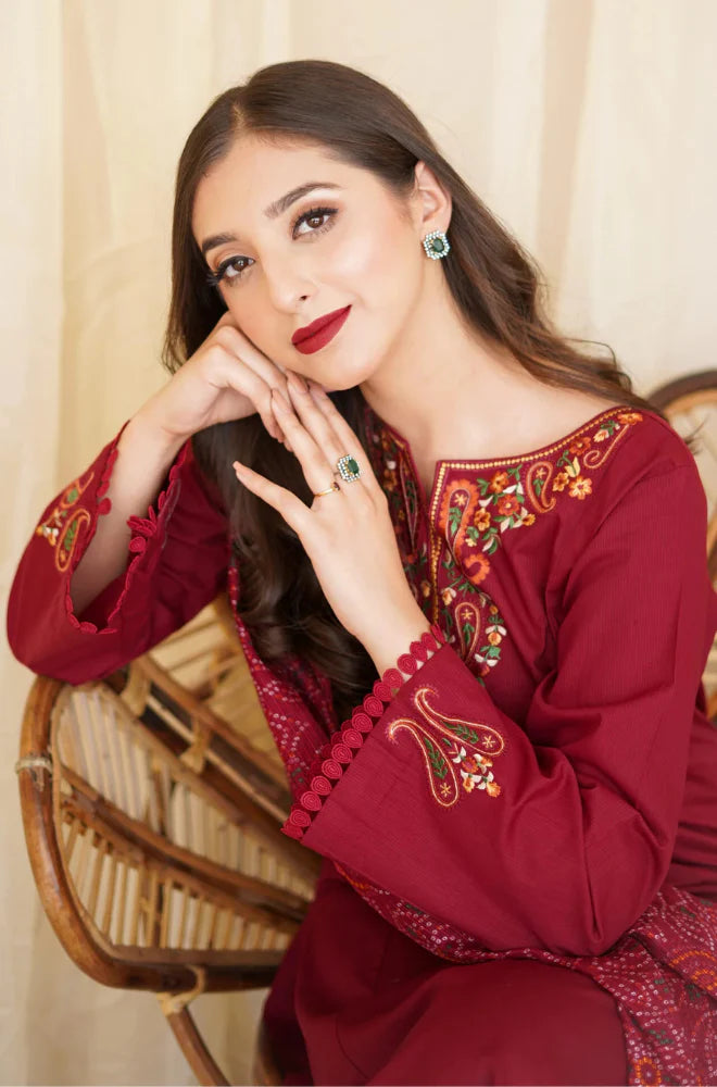 Asling - Winter 3PC Dhanak Embroidered Suit - QA-2323