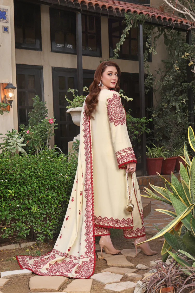 ASIM JOFA-3PC DHANAK EMBROIDERED SHIRT WITH DHANAK EMBROIDERED SHAWL & TROUSER-BIC-4304