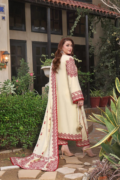 ASIM JOFA-3PC DHANAK EMBROIDERED SHIRT WITH DHANAK EMBROIDERED SHAWL & TROUSER-BIC-4304
