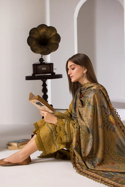 SOBIA NAZIR-3PC DHANAK EMBROIDERED SHIRT WITH WOOL PRINT SHAWL AND TROUSER-BIC-4008