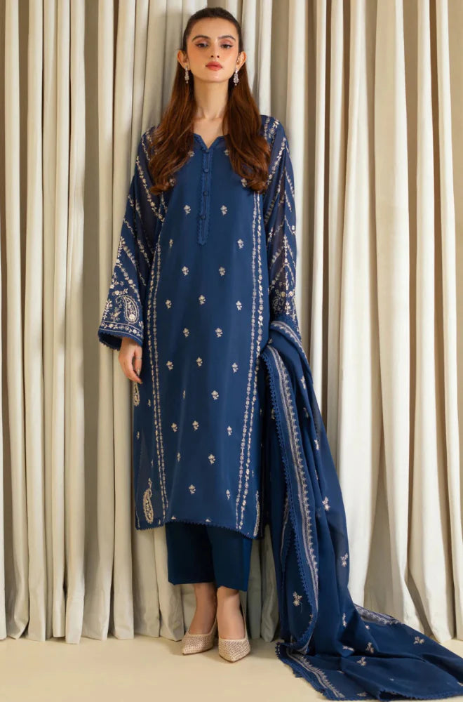 Agha Noor - Winter 3PC Dhanak Embroidered Suit - QA-9114