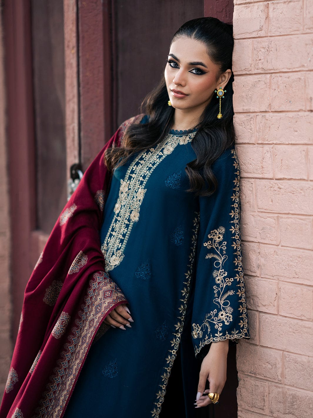 3PC-Embroidery Suit With Dhanak Shawl-QA777