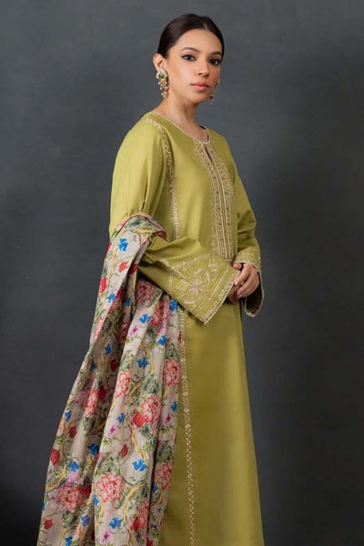 3PC Embroidery Suit with Dhanak Shawl-QA-87