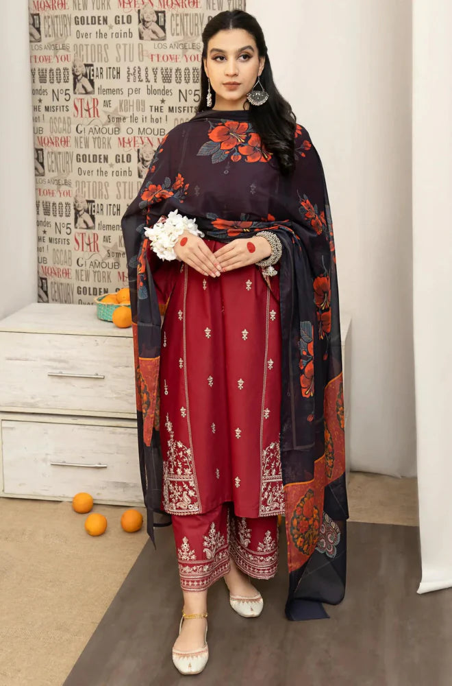 URGE - Winter 3PC Dhanak Embroidered Suit - QA555
