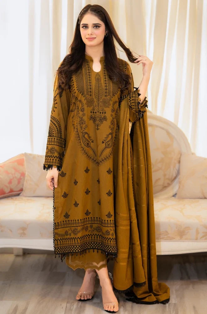 Libaas - Winter 3PC Dhanak Embroidered Suit -QA0027