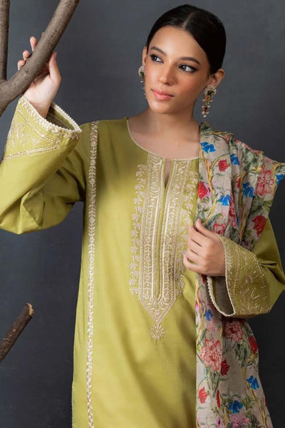 3PC Embroidery Suit with Dhanak Shawl-QA-87