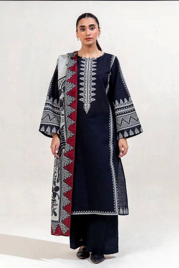 3PC Embroidery Suit with Dhanak Shawl-QA-49