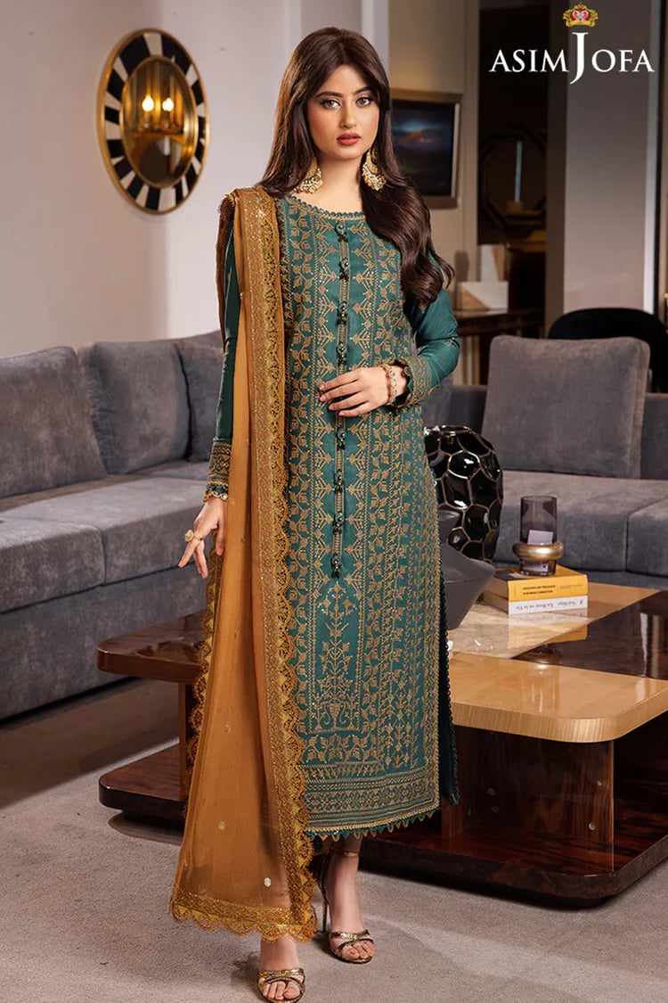 ASIM JOFA-3PC DHANAK EMBROIDERED SHIRT WITH DHANAK EMBROIDERED DUPATTA AND TROUSER -BIC-4153