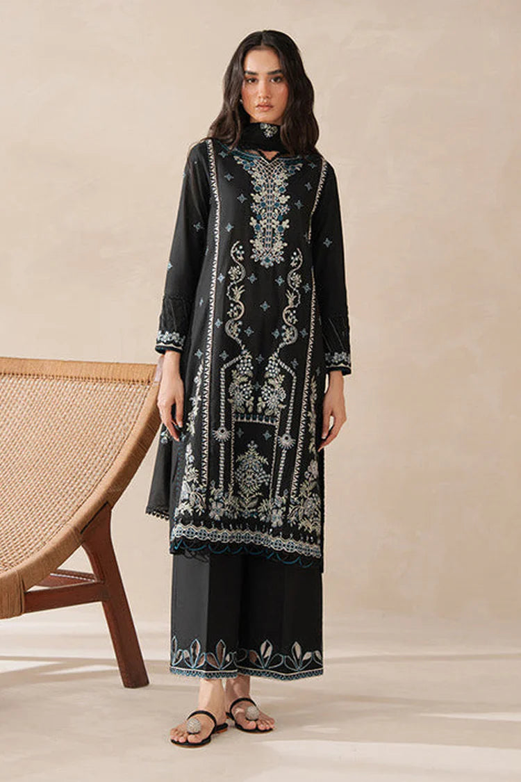 BEECHTREE-3PC KARANDI EMBROIDERED SHIRT WITH KHADDI NET EMBROIDERED DUPATTA AND EMB TROUSER-BIC-4258