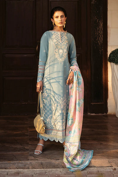BIN ILYAS-3PC DHANAK SEQUENCE EMBROIDERED SHIRT WITH COUTRAI PRINTED SHAWL & DHANAK TOUSER-4122