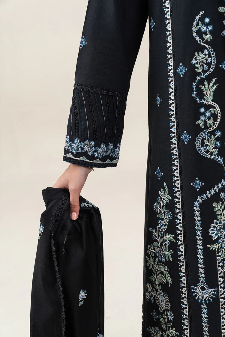 BEECHTREE-3PC KARANDI EMBROIDERED SHIRT WITH KHADDI NET EMBROIDERED DUPATTA AND EMB TROUSER-BIC-4258