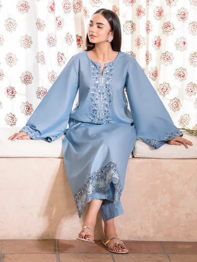 IZEL-2PC DHANAK EMBROIDERED SHIRT WITH DHANAK TROUSER-BIC-102