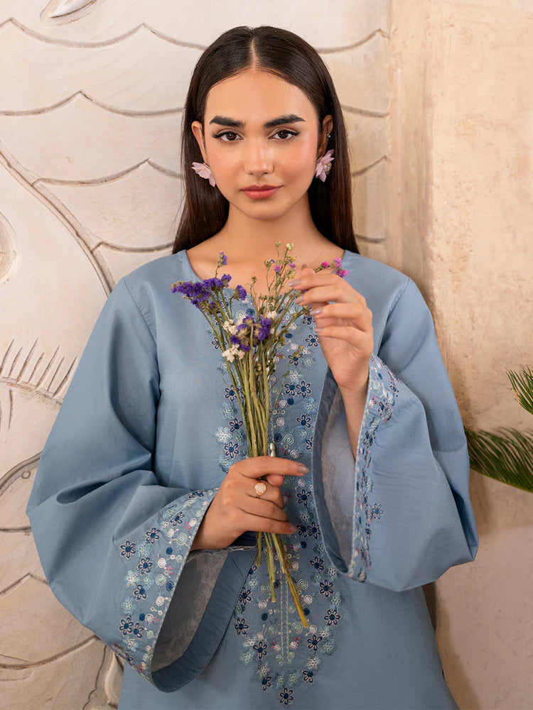 IZEL-2PC DHANAK EMBROIDERED SHIRT WITH DHANAK TROUSER-BIC-102