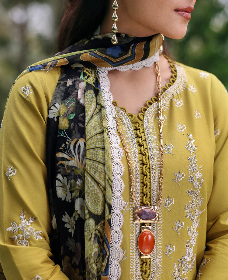 REPUBLIC WOMENSWEAR-3PC DHANAK EMBROIDERED SHIRT WITH COURTRAI PRINTED SHAWL & DHANAK TOUSER-BIC-4240