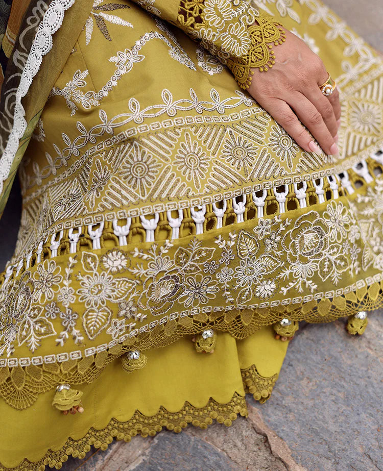 REPUBLIC WOMENSWEAR-3PC DHANAK EMBROIDERED SHIRT WITH COURTRAI PRINTED SHAWL & DHANAK TOUSER-BIC-4240