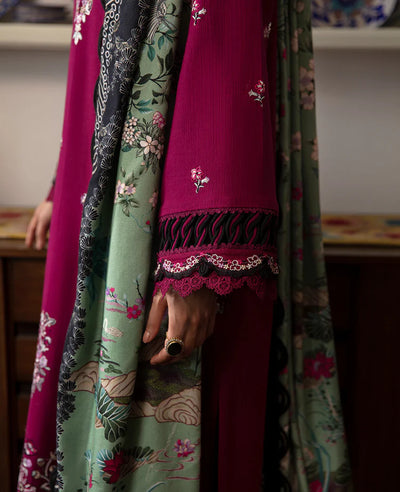 REPUBLIC-3PC DHANAK SEQUENCE EMBROIDERED SHIRT WITH COURTRAI PRINTED SHAWL & DHANAK TOUSER-BIC-4209