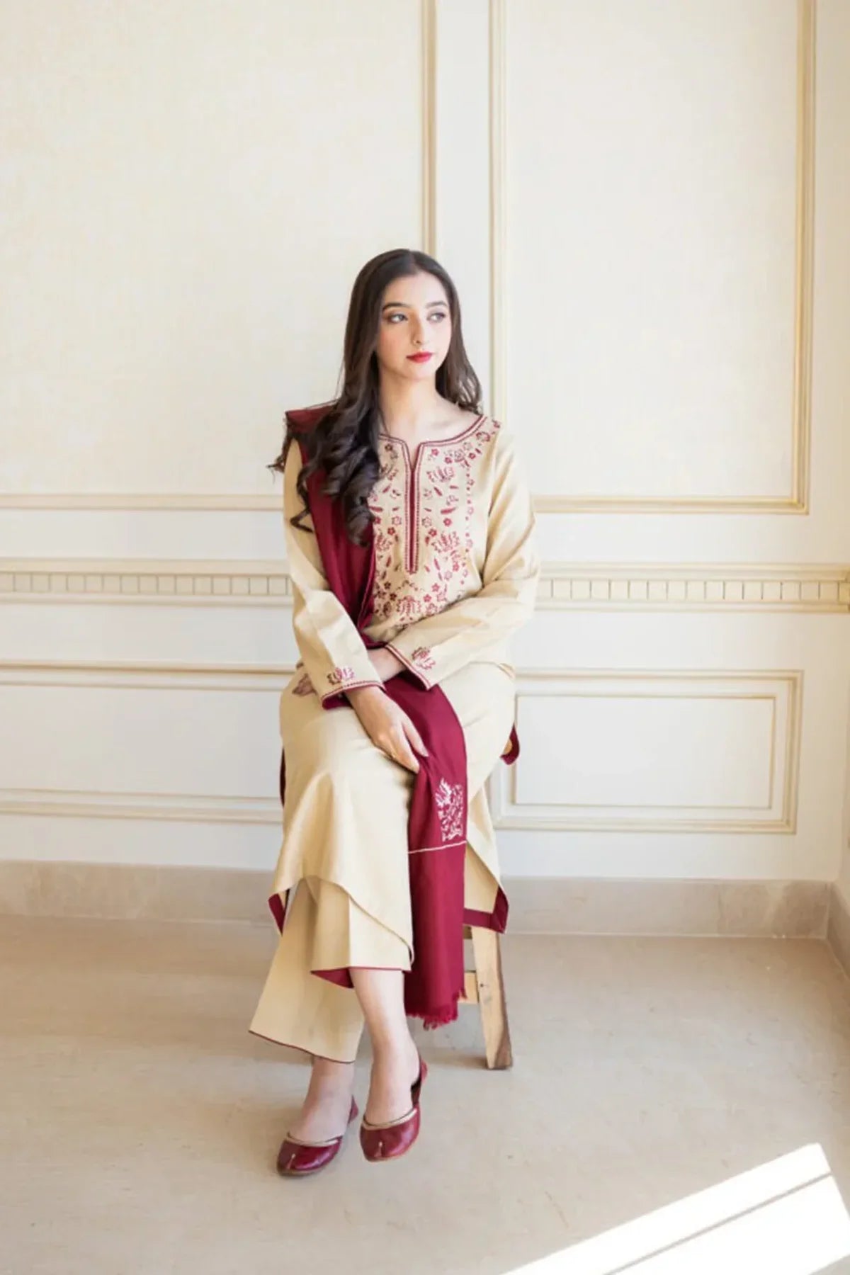 3PC-Embroidery Suit With Dhanak Shawl-LH037